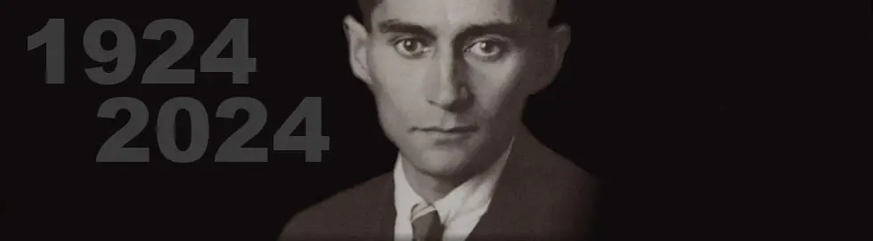 Portrait von Franz Kafka in schwarz weiß auf schwarzem Grund