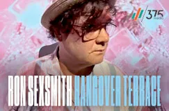 "RON SEXSMITH HANGOVER TERRACE" steht in großen Buchstaben, daneben ein Logo von 375 media. Eine Person mit Hut und Brille ist zu sehen.