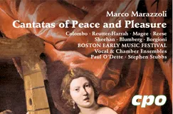 Marco Marazzoli, Cantatas of Peace and Pleasure. Boston Early Music Festival. Abbildung einer Frau mit Instrument.