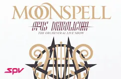 "MOONSPELL, Opus Diabolicum, The Orchestral Live Show, SPV Logo, dekoratives Symbol mit Kreisen und geschwungenen Linien."
