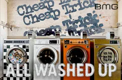 Text: "ALL WASHED UP", "Cheap Trick", "BMG". Vier bunte Waschmaschinen vor grauer Wand.