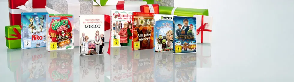 Verschiedene DVDs und Blu-rays mit Weihnachtsmotiven; Titel: Niko, Der Grinch, Loriot, Weihnachte wie noch nie, Alle Jahre wieder, etc.