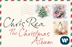 "Chris Rea The Christmas Album" in dekorativer Schrift, Briefmarken mit Weihnachtsmotiven, unten rechts ein rundes Logo.