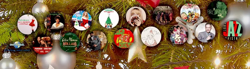 Das Bild zeigt runde, dekorative Elemente mit Texten: "Celtic Woman", "Susan Boyle", "Pianoman", "TobyMac’s".