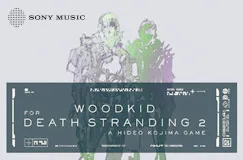 "Woodkid for Death Stranding 2: A Hideo Kojima Game". Illustration mit zwei schemenhaften Figuren im Hintergrund.