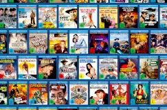 Viele Blu-ray-Cover klassischer Kinofilme, darunter bekannte Titel und Schauspieler.
