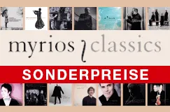 "myrios classics", "SONDERPREISE" in Rot. Zahlreiche Alben-Cover mit Musikern und Instrumenten in einer Collage.