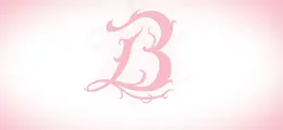 Der Buchstabe "B" in rosa, stilvoll verziert mit schwungvollen, floralen Elementen auf hellrosa Hintergrund.