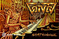 "Voïvod Symphonique" steht auf einer Illustration. Ein futuristisches Wesen spielt Orgel in einem golden gestalteten Raum.