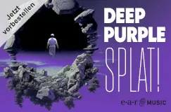 "Jetzt vorbestellen", "Deep Purple SPLAT!", earMUSIC-Logo. Eine Person betritt eine Höhle auf einer surrealen Landschaft.