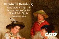 Bernhard Romberg: Flute Quintet Op. 1, 3, Divertimento Op. 40, Grand Trio Op. 8, Ardinghello Ensemble.  
Gemälde: Jungen in historischen Kostümen und cpo-Logo.