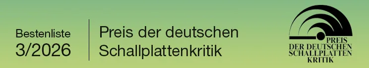 Logo "Preis der deutschen Schallplattenkritk". Text: "Bestenliste 3/2026 - Preis der deutschen Schallplattenkritik". Hintergrund: Grün. 
