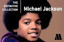 "The Definitive Collection", "Michael Jackson". Junge mit Afrofrisur lächelt. Unten rechts ein stilisiertes Logo mit einem "M".