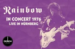 "Rainbow In Concert 1976 Live in Nürnberg." Illustration: Gitarrist spielt auf einer Bühne. Demon Logo unten links.