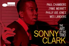 Texte: "Sonny Clark, The Art of the Trio. Paul Chambers, Jymie Merritt, Philly Joe Jones, Wes Landers." Illustration in Rot.