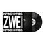 Der Text "KITSCHKREIG ZWEI" erscheint groß auf einem Schallplattencover. Eine schwarze Vinyl-Schallplatte ist sichtbar.