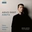 "ARVO PÄRT AREFCA. Piano Chamber Works. Reinis Zariņš Trio Palladio." Ein Mann in dunkler Kleidung steht vor einer Wand.