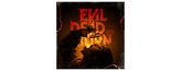 „EVIL DEAD BURN“, „Original Motion Picture Soundtrack“, „Music by Double Danger“. Dunkle, feurige Szene mit trinkender Person.