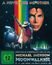 "A MOVIE LIKE NO OTHER", "ERSTMALS UNGESCHNITTEN IN HD!", "MICHAEL JACKSON MOONWALKER". 
Illustration: Michael Jackson mit Regenbogen und Weltraum.
