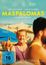 „Maspalomas“, Filmtitel in Gelb. Ein Mann in lila Shirt am Strand, warmes Licht, blaue und gelbe Farben. FSK 16-Logo.