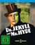 "Dr. Jekyll und Mr. Hyde" steht groß in weißer Schrift. Ein Mann im Zylinder, daneben ein grünes grinsendes Gesicht.
