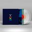 Keine Texte. Ein minimalistisches Albumcover in Dunkelblau mit bunten, pixelartigen Formen und transparenten Schallplatten.