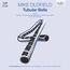 "MIKE OLDFIELD, Tubular Bells" steht oben, darunter ein gebogenes, metallisches Rohr mit Klaviertasten, das wie ein Logo wirkt.