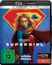 "4K ULTRA HD + BLU-RAY", "SUPERGIRL", FSK 12. Eine Frau im Superheldenkostüm mit Superman-Emblem fliegt.
