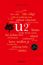 "U2" in großer Schrift, umgeben von Begriffen wie "The Edge", "Adam Clayton", "Bono", "Irland", "Dublin".