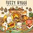 "Fuzzy Hygge - Das supersüße Ausmalbuch" zeigt gemütliche Tiere vor einem Kamin. Ein Hase, Fuchs, Katze und Bär entspannen.