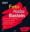 „2027 Foto, Malen, Basteln, Kalender zum Selbstgestalten“ auf rotem Hintergrund mit schwarzem Text.