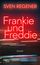 „Sven Regener, Frankie und Freddie, Roman, Galiani Berlin.“ Leuchtende rote Schrift auf verwischtem, dunklem Hintergrund.