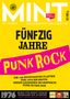 "Fünfzig Jahre Punk Rock. Logo: MINT Magazin für Vinyl-Kultur. Text über Punk-Geschichte, Szene und DDR. Buntes Design."