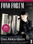 Aufschrift: "FONO FORUM", "Juli 2026", "Das Akkordeon". Eine Frau mit einem Akkordeon in der Hand., Zeitschrift