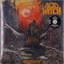 "ACID WITCH", "ROT AMONG US". Eine düstere Illustration mit einem Zauberer im Wald, umgeben von Skeletten und rotem Himmel., LP
