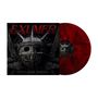 "EXUMER" und "DEATH MASK MESSIAH" in Rot. Illustration: Metallhelm mit Stacheln, rote Vinylplatte daneben., LP