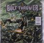 Text: "Bolt Thrower". Illustration zeigt Soldaten im Kampfeinsatz mit Waffen, Explosionen und einem dramatischen Himmel., LP