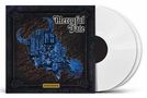 "Mercyful Fate" steht oben in gotischer Schrift; Illustration mit dunklem, komplexem Design, zwei weiße Vinylplatten.