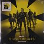 Text: "COLLECTIBLE VINYL, TRANSLUCENT YELLOW DISC, THUNDERBOLTS, MARVEL STUDIOS, MUSIC BY SON LUX."  
Menschen in Kampfanzügen vor gelbem Hintergrund., LP