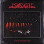 „BUDGIE“ in roter Schrift, darunter „LIVE AT READING 1982“. Eine Bühne mit roter Beleuchtung., LP