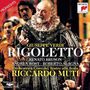 „GIUSEPPE VERDI RIGOLETTO“. Verzierter Mann, Rennaissance-Kostüm, dramatischer Ausdruck. Sony Classical Logo oben rechts., CD