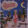 „Francesca Battistelli“ und „This Christmas“. Illustration einer Winterlandschaft mit einer Figur, Tieren, Bäumen, Geschenken.