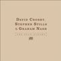 Text: David Crosby, Stephen Stills & Graham Nash. The Solo Albums. Beigefarbener Hintergrund, zentrierter brauner Text., 4 LPs