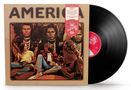 Cover mit "AMERICA", Foto von drei sitzenden Männern vor historischen Porträts, daneben eine schwarze Vinyl-Schallplatte., 2 LPs