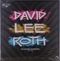 Text: "DAVID LEE ROTH", "THE WARNER RECORDINGS 1986-1994". Bunte, dynamische Schrift auf schwarzem Hintergrund., 5 LPs