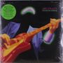Der Text oben rechts lautet „Dire Straits money for nothing“. Ein neonfarbiger Gitarrist mit farbigen Umrissen ist zu sehen., 2 LPs