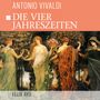 "ANTONIO VIVALDI DIE VIER JAHRESZEITEN FELIX AYO" in weißen Buchstaben auf orangefarbenem Hintergrund. Darunter eine klassische, farbenfrohe Illustration von Frauen, die die Jahreszeiten symbolisieren.
