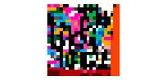 Bunte, verpixelte Illustration mit unleserlichen Buchstaben und zufälligen Farbfeldern., CD