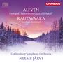 "ALFVÉN Festspel • Suite from ‘Gustaf II Adolf’, RAUTAVAARA Cantus Arcticus, Gothenburg Symphony Orchestra, NEEME JÄRVI." Winterliche Landschaft mit lila Himmel und fliegenden Vögeln., Super Audio CD