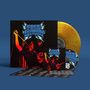 „FREE ELECTRICITY“ in blauer Schrift. Plattencover mit Band, goldene Schallplatte, CD und schwarz-weiß Postkarten., LP